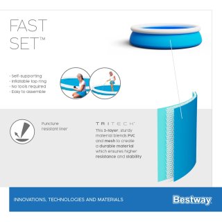 Bestway 57274 Fast Set? Pool, 366 x 76 cm, Set mit Filterpumpe, rund, blau